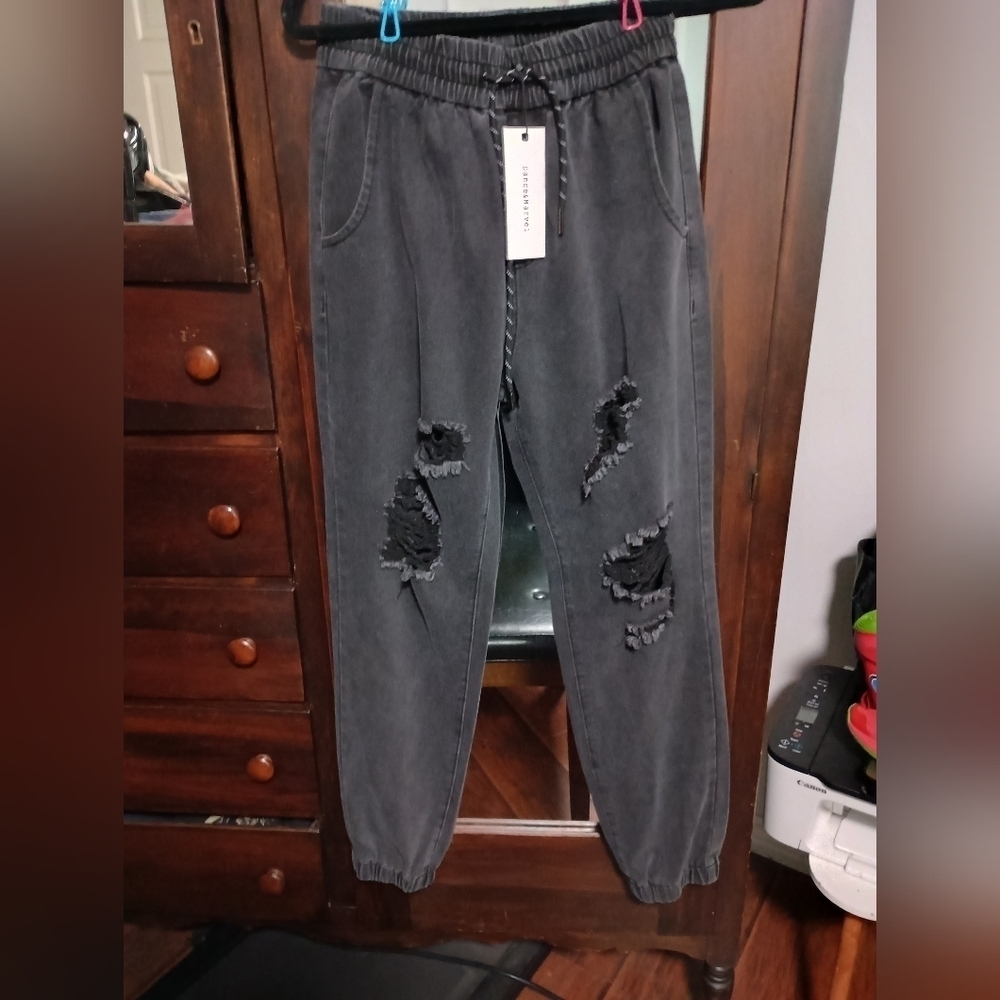 NWT Dance & Marvel Distressed Black Joggers